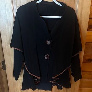 Black Women's Cascade Cardigan Sweater with Trim